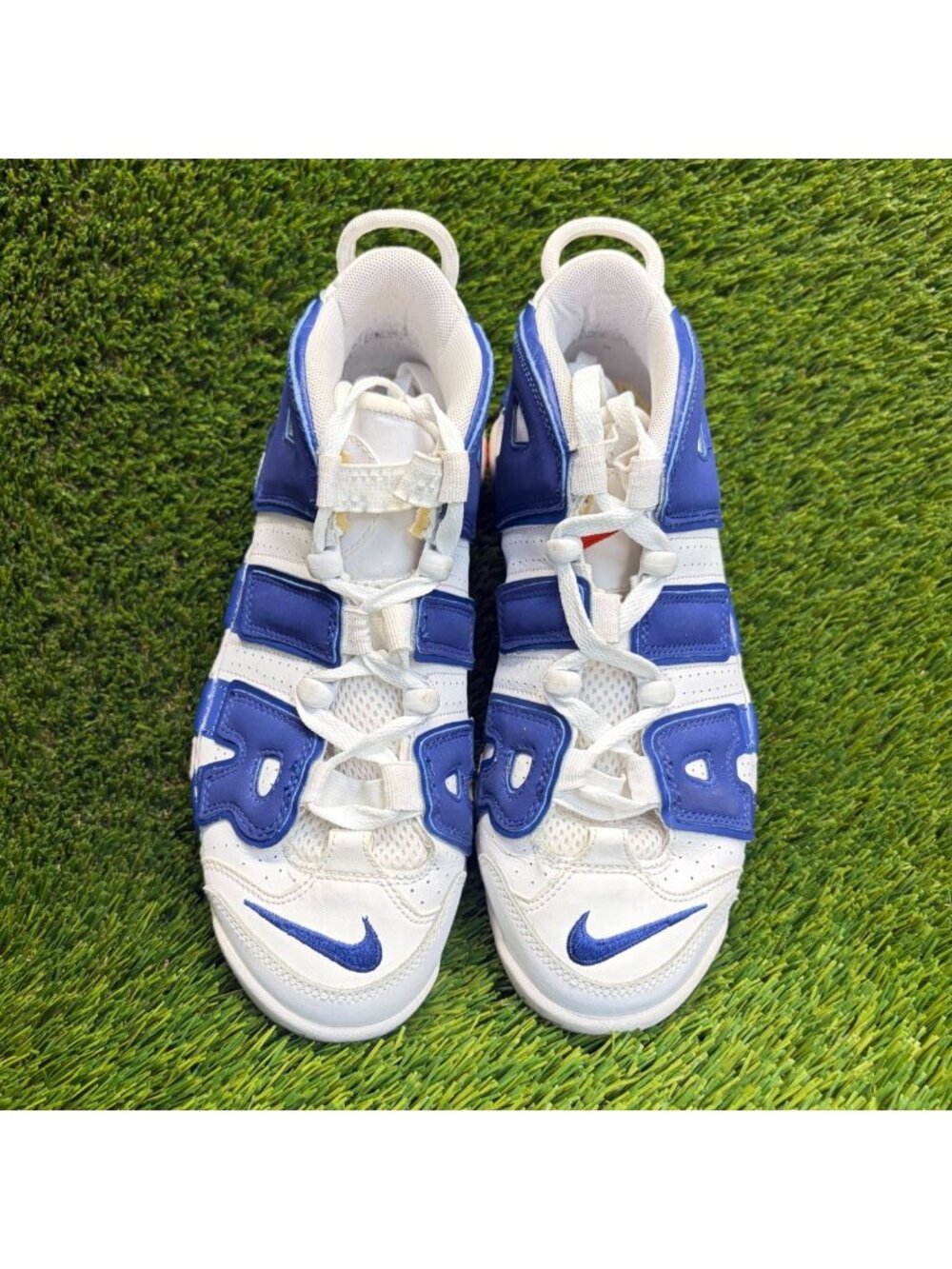 Nike Air More Uptempo Boys Size 6.5Y White‎ Blue Athletic Leather Shoes Sneakers
